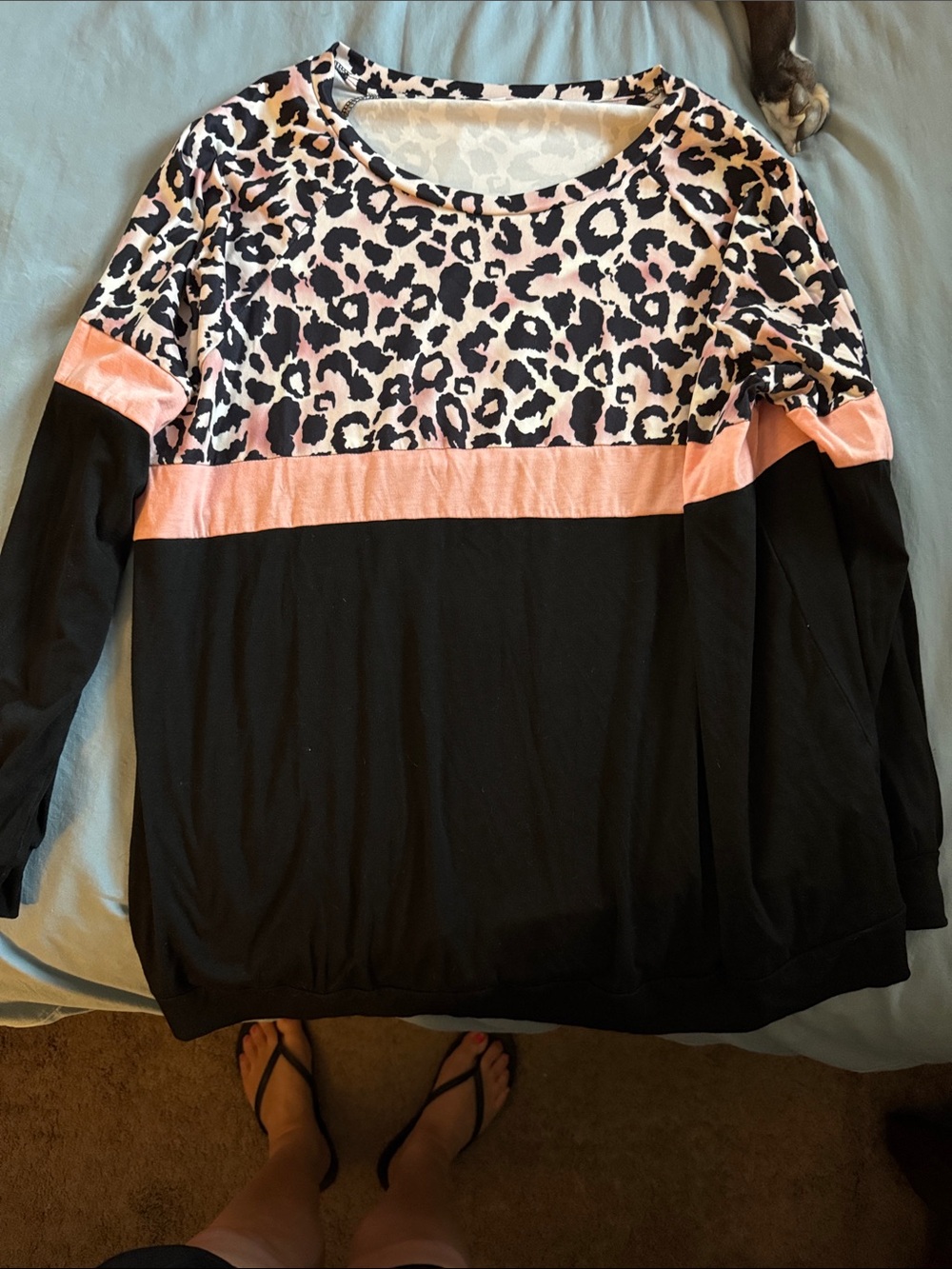 Leopard Print Colorblock Top in Pink & Black - 2XL